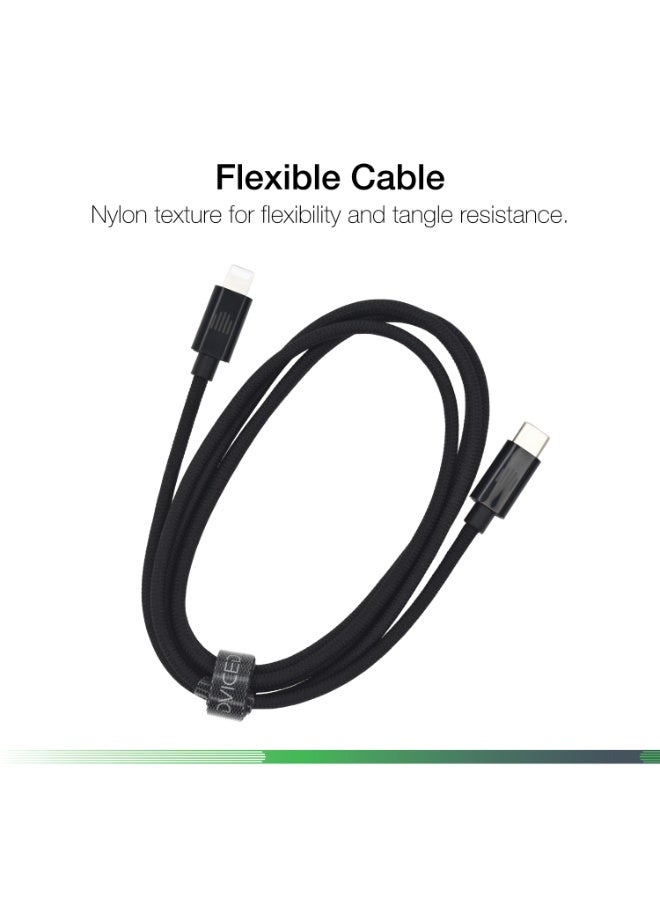 DVICED USB-C to lightning Charging & Data transfer 1.25m nylon cable  - Black - Image 4