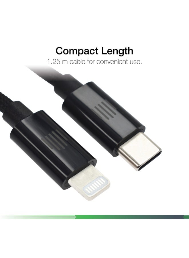 DVICED USB-C to lightning Charging & Data transfer 1.25m nylon cable  - Black - Image 3