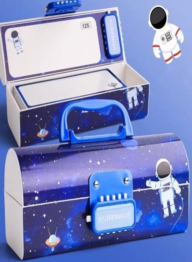 PEZYOX Plastic Kids Pen & Pencil Box with Suitcase Style Password Lock, Multi-Layer Stationery Organizer Case for Boys & Girls, School Return Gifts, and Birthday Favors (Astronaut-Space) - Image 2