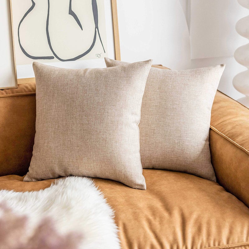 Demetex Linen Pillow Covers 24 x 24 Soft Textured Burlap Euro Shams Pillow Case Set of 2 Square Decorative Farmhouse Throw Pillows for Couch Bench Sofa Bed Chair 24x24 inch Light Linen