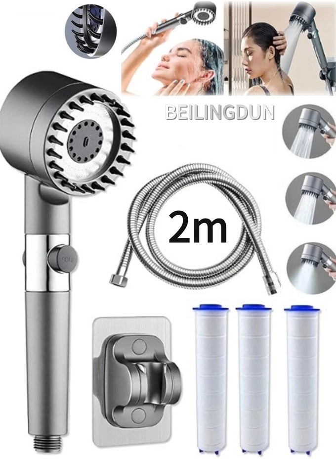 FILTERED SHOWER HEAD WITH HANDHELD (3 MODES), HIGH PRESSURE SHOWERHEAD SET WITH 3 FILTERS2M HOSE1 ADJUSTABLE BRACKET,REMOVE CHLORINE AND IMPURITIES, MASSAGES SCALP TO ANTI HAIRFALL AND DRY SKINDETACHABLE SHOWERHEAD FILTER HEAD WITH ON/OFF SWITCH