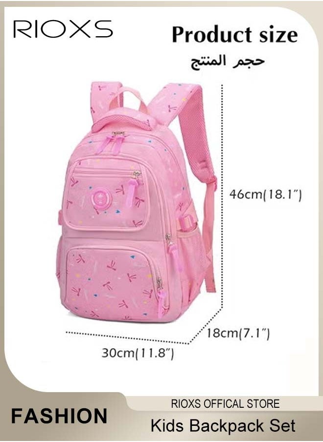 RIOXS - Kids Backpack, 3 Pcs Bow Printing Backpack Sets, Girls Bowknot Primary Schoolbag, Junior High University School Bag Bookbag, Travel Daypack Shoulder Bag, School Bags With Lunch Box And Pencil Case - Image 1