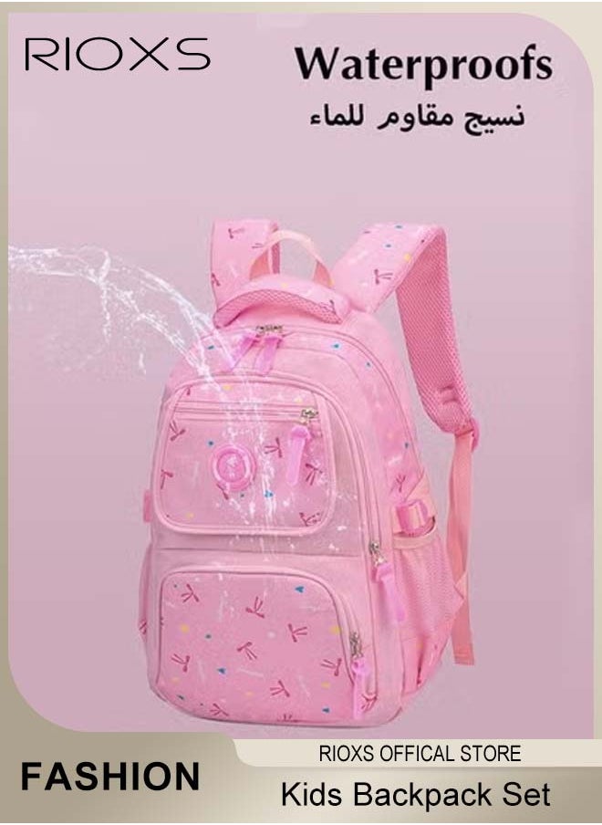 RIOXS - Kids Backpack, 3 Pcs Bow Printing Backpack Sets, Girls Bowknot Primary Schoolbag, Junior High University School Bag Bookbag, Travel Daypack Shoulder Bag, School Bags With Lunch Box And Pencil Case - Image 1