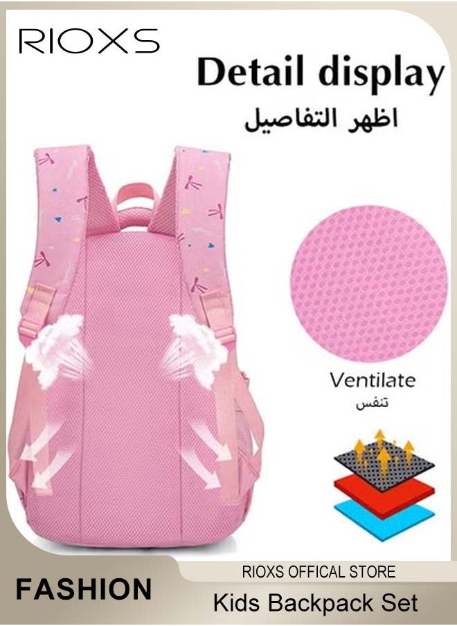 RIOXS - Kids Backpack, 3 Pcs Bow Printing Backpack Sets, Girls Bowknot Primary Schoolbag, Junior High University School Bag Bookbag, Travel Daypack Shoulder Bag, School Bags With Lunch Box And Pencil Case - Image 1