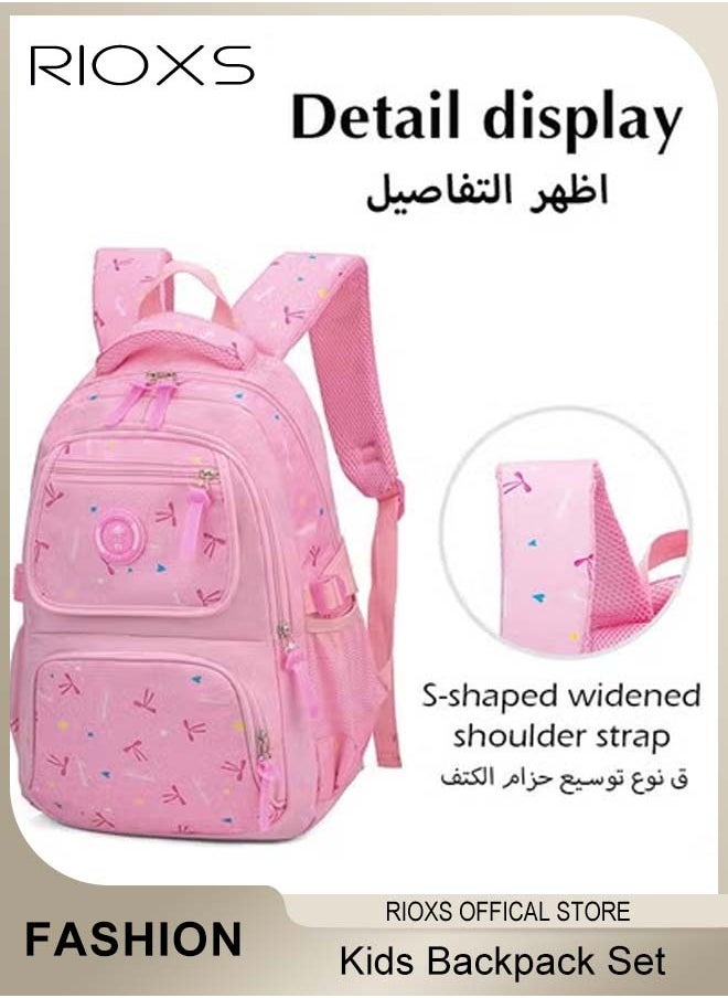 RIOXS - Kids Backpack, 3 Pcs Bow Printing Backpack Sets, Girls Bowknot Primary Schoolbag, Junior High University School Bag Bookbag, Travel Daypack Shoulder Bag, School Bags With Lunch Box And Pencil Case - Image 1