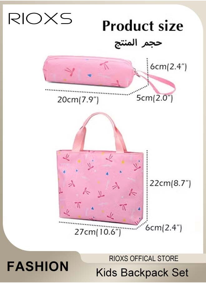 RIOXS - Kids Backpack, 3 Pcs Bow Printing Backpack Sets, Girls Bowknot Primary Schoolbag, Junior High University School Bag Bookbag, Travel Daypack Shoulder Bag, School Bags With Lunch Box And Pencil Case - Image 1