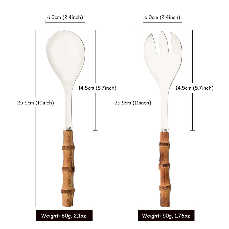 Uniturcky Serving Spoon and Fork Set, 304 Stainless Steel Serving Utensils with Natural Bamboo Handle, 10" Long Handle Serving Set for Kitchen Party Buffet, 4 Pieces / 2 of Each - Image 2