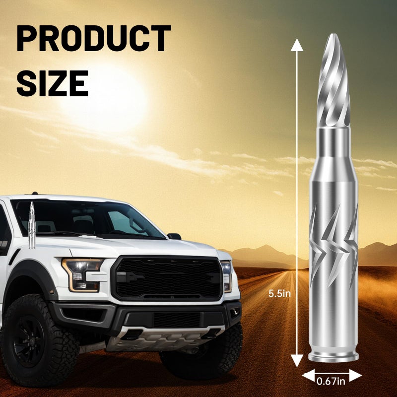 Lenareli 5.5in Chrome Bullet Antenna 50 Cal Truck Antenna Fittingsï¼Œ Fit for Ford F150 F250 F350 Raptor/Dodge RAM 1500 2500 3500/Chevrolet Silverado & GMC Majority Short Replacement Antenna (Chrome) - Image 2