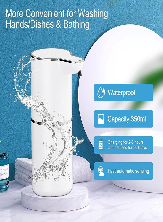 Smart Touchless Auto Soap Dispenser Wall-Mounted | Rechargeable Hands-Free Liquid Dispenser for Bathroom Kitchen, Shower Gel Hand Sanitizer Dish Soap (White, 350ml) - Image 3