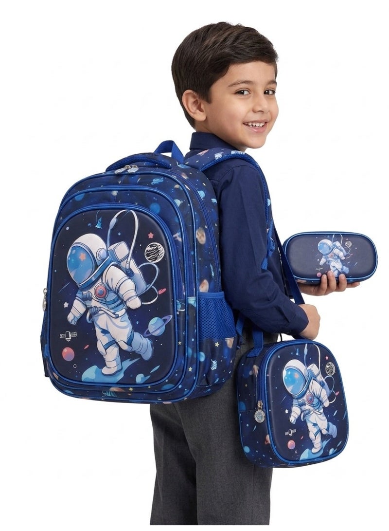 school bag set with lunch bag and pencil case ,astronaut space theme,blue,44x34x20 cm ,large capacity,3 piece - Image 2