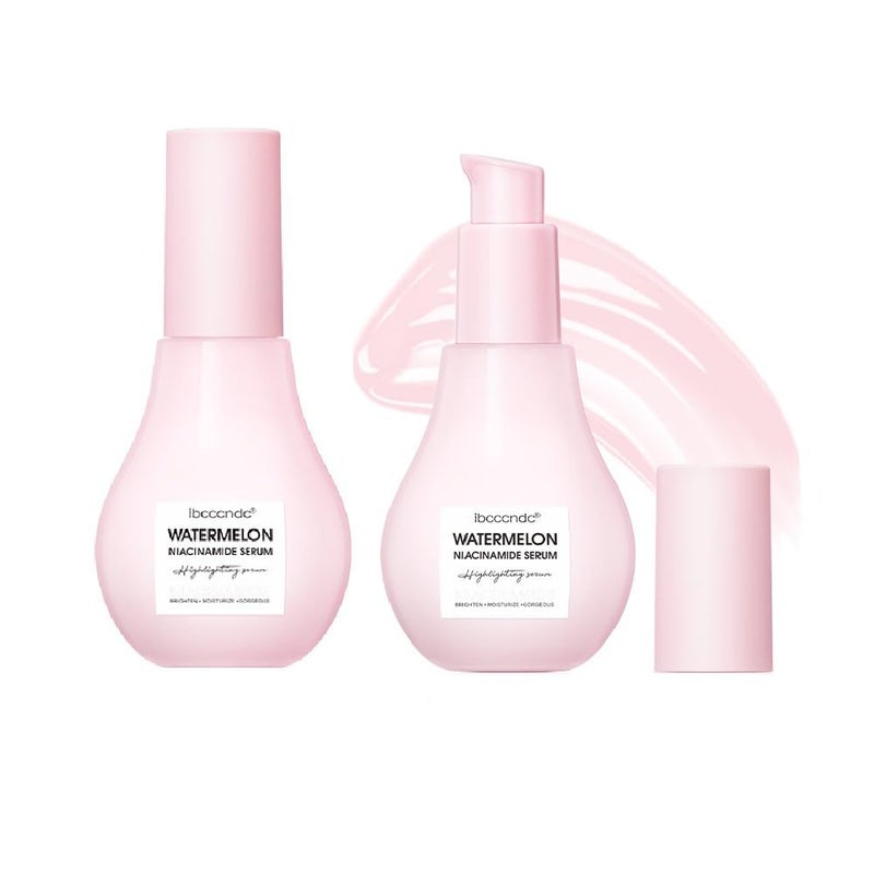 JISKG 2 Pcs Watermelon Niacinamide Moisturize Serum, Hydrating Lightweight Glow Face Priming Liquid Highlighter
