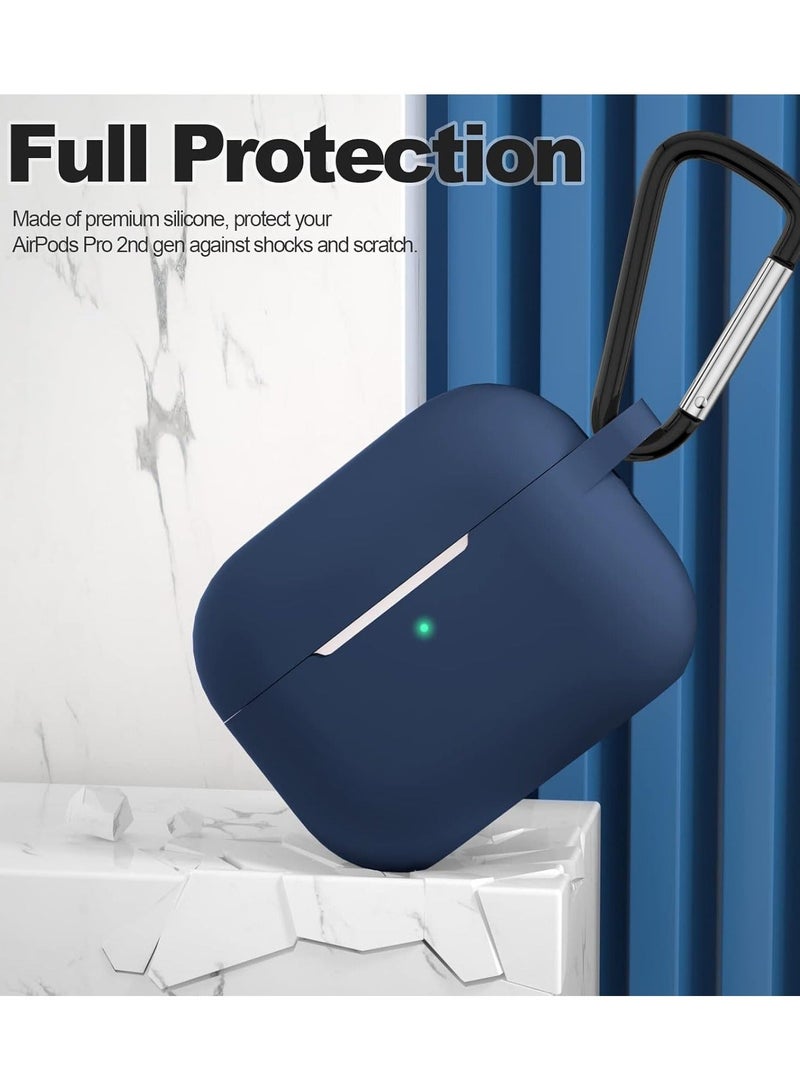 أكاليكس غطاء حافظة AirPods Pro ، ملحقات جلدية واقية من السيليكون مع سلسلة مفاتيح لسماعات Apple AirPods Pro الجيل الثاني، شاشة LED أمامية، أزرق - Image 4