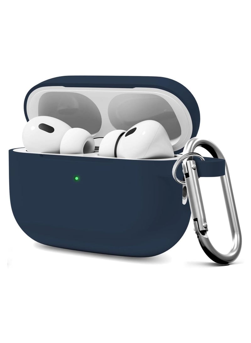 أكاليكس غطاء حافظة AirPods Pro ، ملحقات جلدية واقية من السيليكون مع سلسلة مفاتيح لسماعات Apple AirPods Pro الجيل الثاني، شاشة LED أمامية، أزرق - Image 1