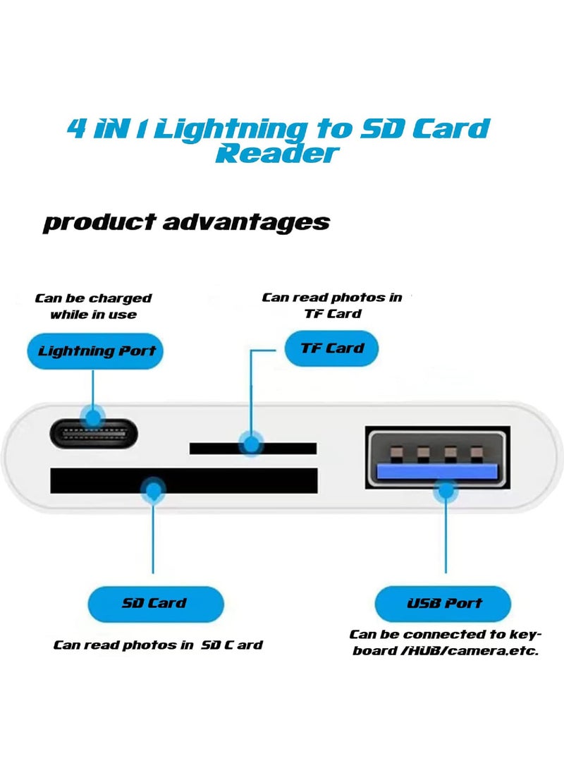 روك بو قارئ بطاقات Lightning إلى SD - محول بطاقة ذاكرة 4 في 1 لهاتف iPhone مع USB أنثى OTG متوافق مع بطاقات SD/TF المحمولة والشحن السريع  - Image 2