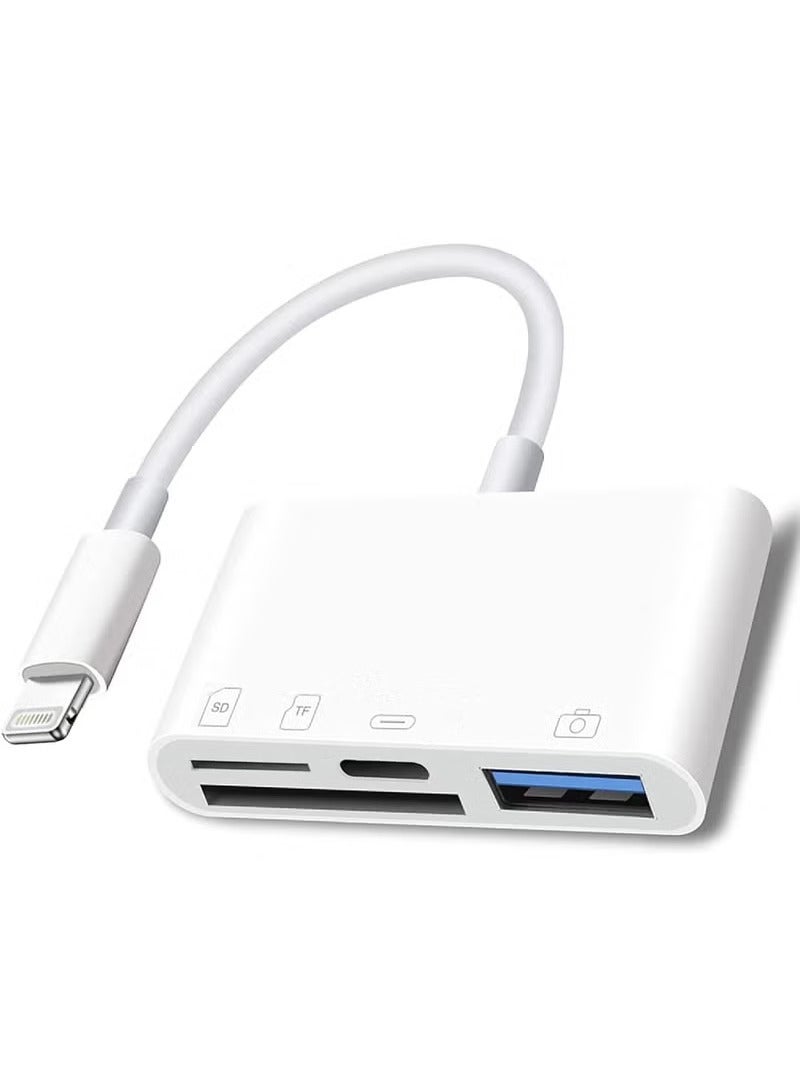 Rock Pow Lightning to SD Card Reader - 4 in 1 Memory Card Adapter for iPhone with USB Female OTG Compatible with SD/TF Cards Portable and Fast Charging  - Image 1