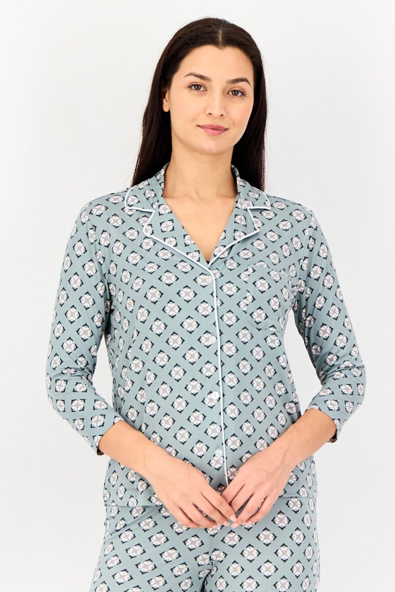 Jones New York Women 2 Pcs Allover Print Top And Bottom Pyjama Set, Multicolor - Image 3