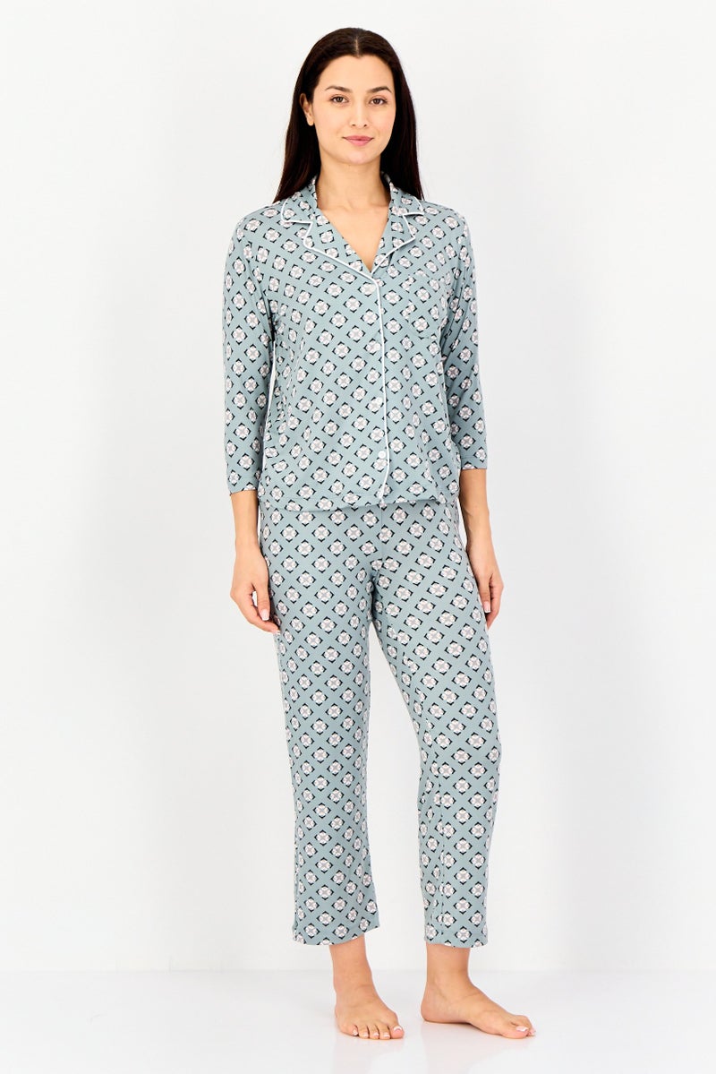 Jones New York Women 2 Pcs Allover Print Top And Bottom Pyjama Set, Multicolor - Image 1