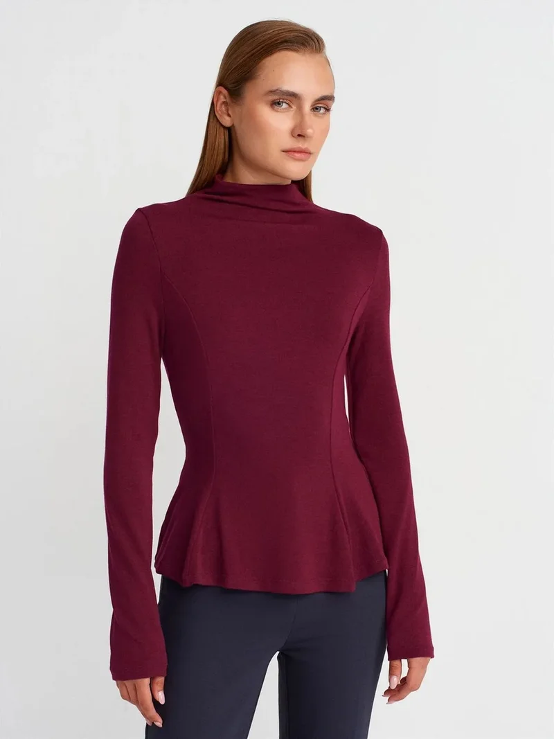 ديلفين Dilvin Fitted Half-Turtleneck Peplum Blouse