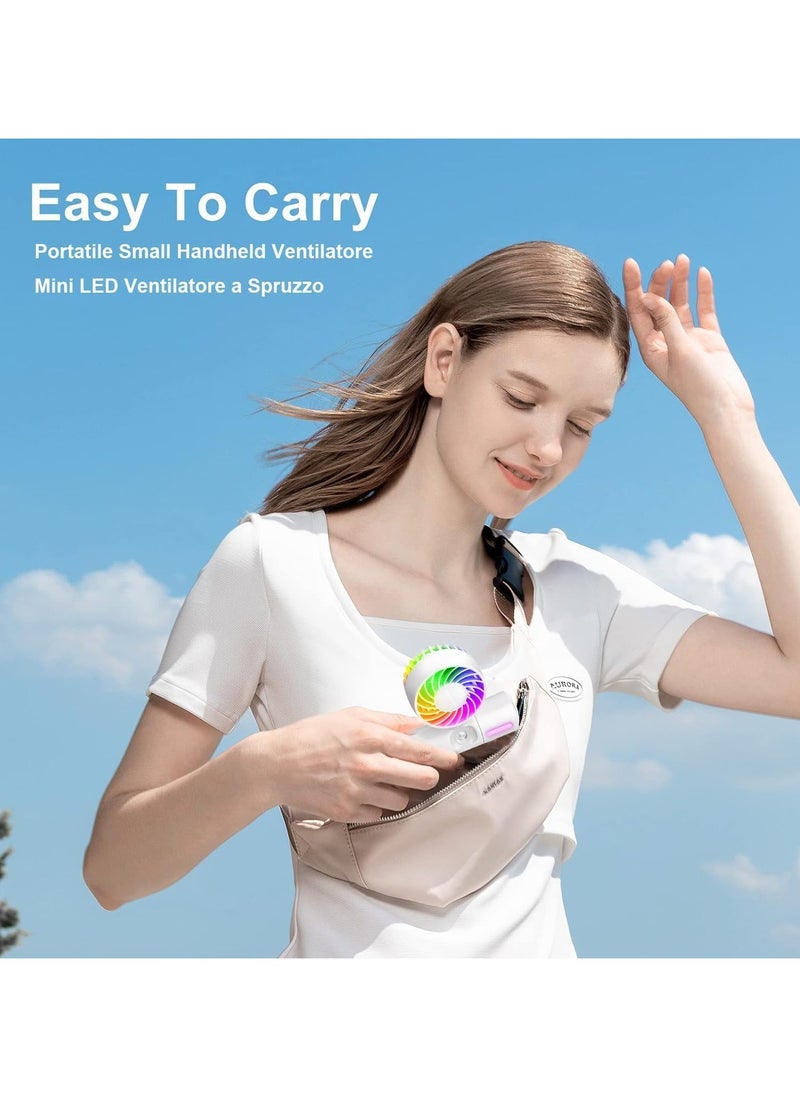 SYOSI 3-in-1 Handheld Fan with Water Mist Spray, Portable USB Rechargeable Mini Silent Desk LED Fan, 1200mAh Battery Operated Electric Fan for Home, Office, Bedroom, Travel, Outdoor, White  - Image 3
