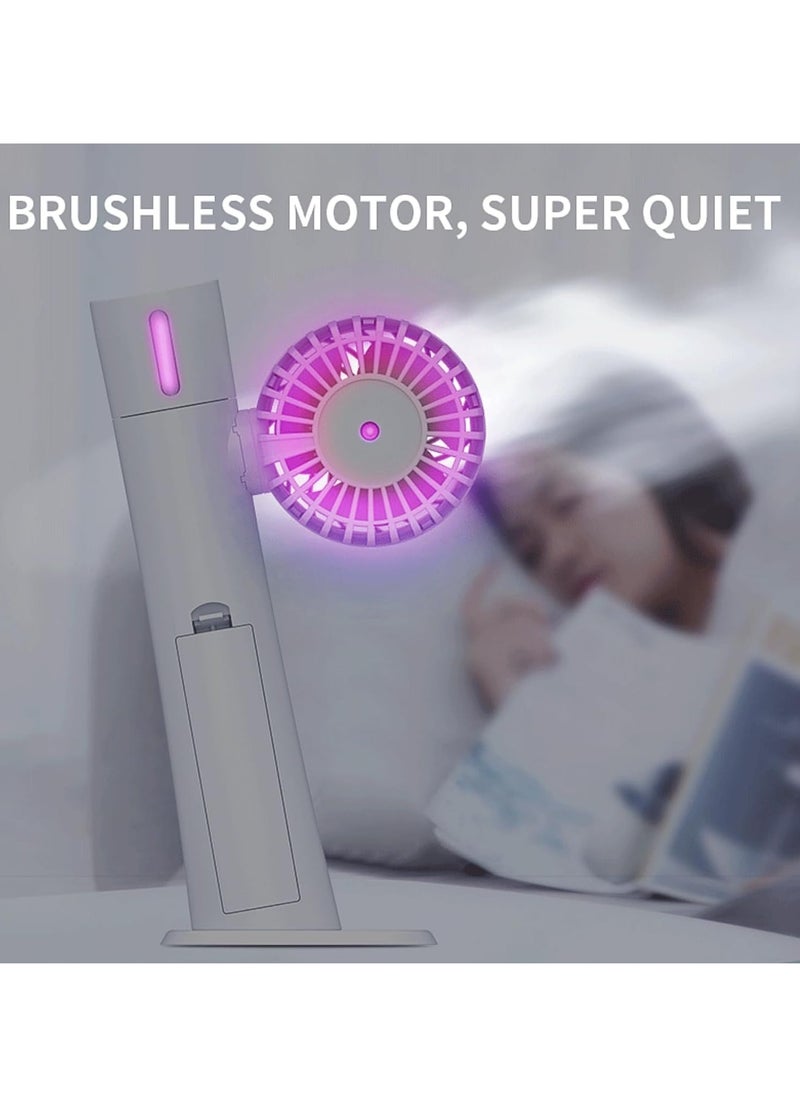 SYOSI 3-in-1 Handheld Fan with Water Mist Spray, Portable USB Rechargeable Mini Silent Desk LED Fan, 1200mAh Battery Operated Electric Fan for Home, Office, Bedroom, Travel, Outdoor, White  - Image 5