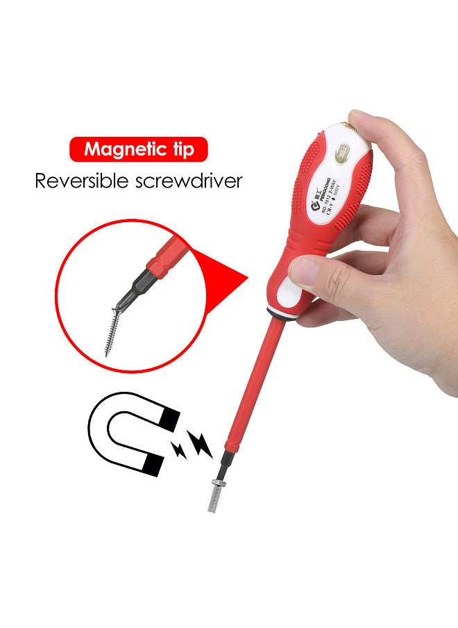 Generic - 500V Insulated Screwdriver Voltage Tester 2-in-1 Reversible Magnetic Slotted and Cross Screwdriver Electroprobe Multi Screwdrivers for Testing Circuit - Image 1