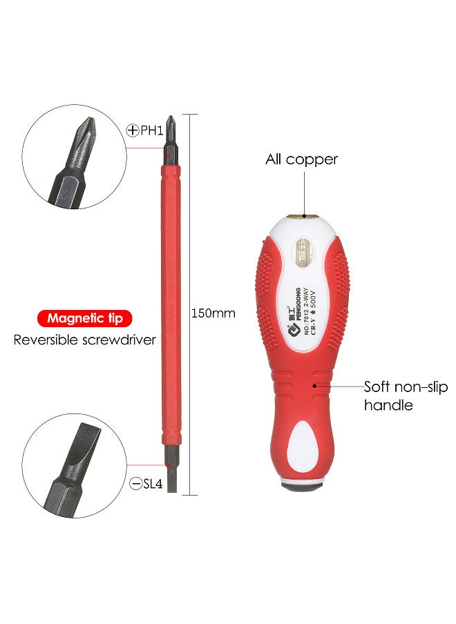 Generic - 500V Insulated Screwdriver Voltage Tester 2-in-1 Reversible Magnetic Slotted and Cross Screwdriver Electroprobe Multi Screwdrivers for Testing Circuit - Image 1