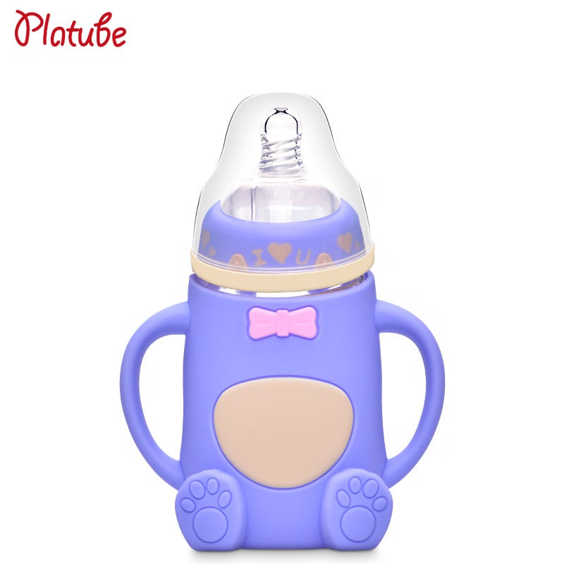 A Generation Of Baby Silicone Glass Bottle Baby Anti-Fall Anti-Flatulence Children'S Glass Bottle Mother And Baby Supplies - Image 1