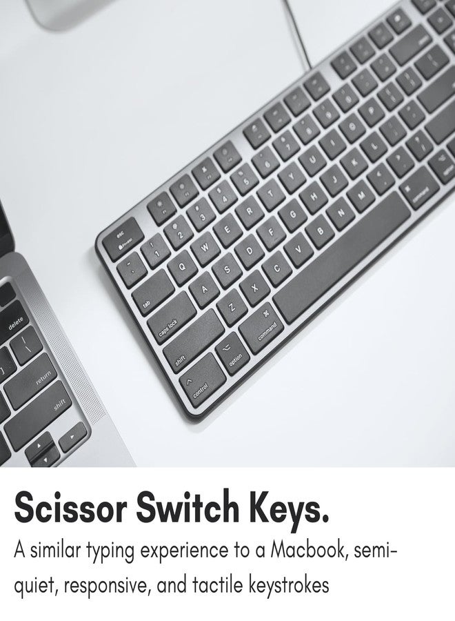 Macally Slim USB Wired Keyboard for Mac - Full Size 104 Key Layout & 16 Shortcut Keys - Scissor Keycaps for Tactile Typing - Wired Keyboard with Numeric Keypad - Plug and Play Keyboard - Space Gray - Image 5