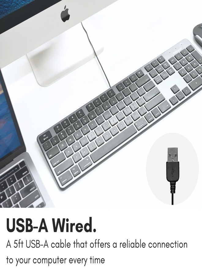 Macally Slim USB Wired Keyboard for Mac - Full Size 104 Key Layout & 16 Shortcut Keys - Scissor Keycaps for Tactile Typing - Wired Keyboard with Numeric Keypad - Plug and Play Keyboard - Space Gray - Image 3