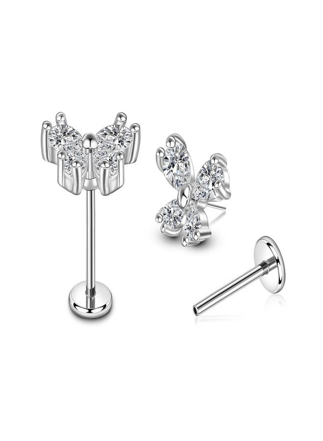 Lantine 18g Butterfly Cz Threadless Push in Nose Rings Studs Implant Grade Titanium 6mm Flat Back Stud Earrings Lip Labret Medusa Monroe Helix Daith Cartilage Tragus Lobe Piercing Jewelry - Image 1