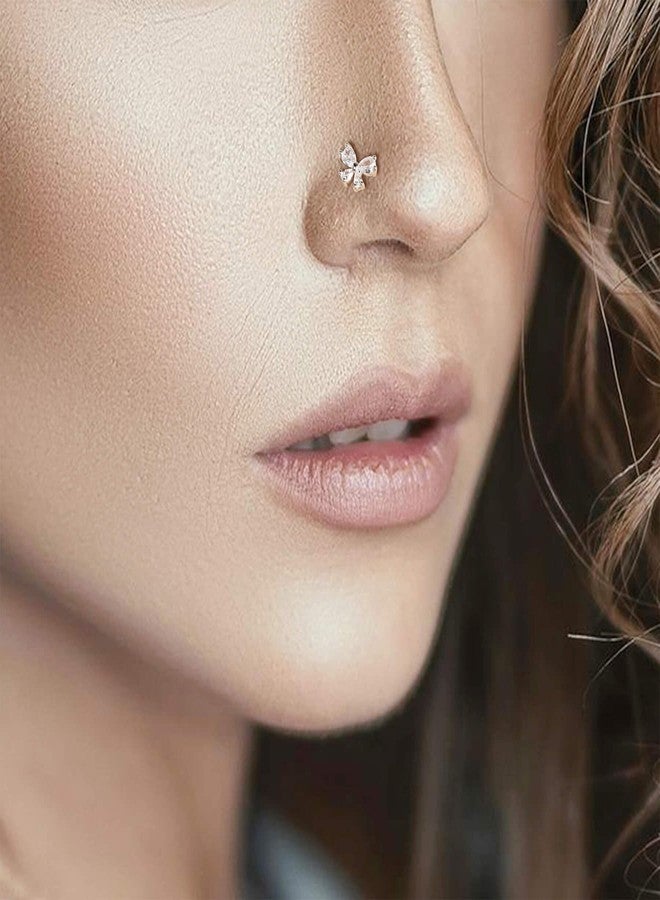 Lantine 18g Butterfly Cz Threadless Push in Nose Rings Studs Implant Grade Titanium 6mm Flat Back Stud Earrings Lip Labret Medusa Monroe Helix Daith Cartilage Tragus Lobe Piercing Jewelry - Image 4