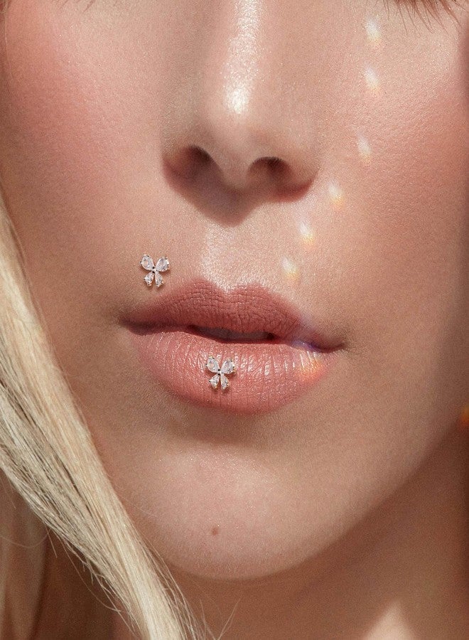 Lantine 18g Butterfly Cz Threadless Push in Nose Rings Studs Implant Grade Titanium 6mm Flat Back Stud Earrings Lip Labret Medusa Monroe Helix Daith Cartilage Tragus Lobe Piercing Jewelry - Image 3
