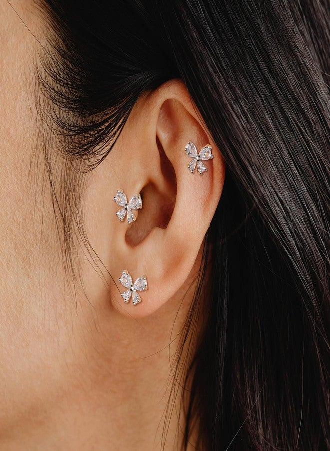 Lantine 18g Butterfly Cz Threadless Push in Nose Rings Studs Implant Grade Titanium 6mm Flat Back Stud Earrings Lip Labret Medusa Monroe Helix Daith Cartilage Tragus Lobe Piercing Jewelry - Image 2