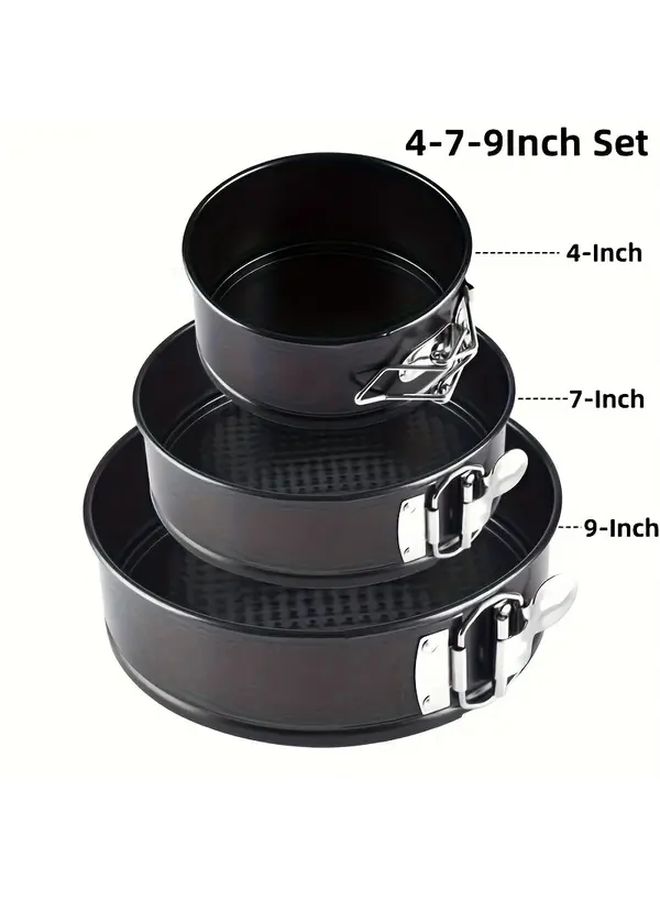 3pcs Nonstick Carbon Steel Round Springform Pan Set 4 Inch 7 Inch 9 Inch Black Baking Pans With Removable Clasps Oven And Dishwasher Safe Cheesecake Mousse Torte Multisize Layered Dessert Molds For Home And Professional Bakers - Image 4