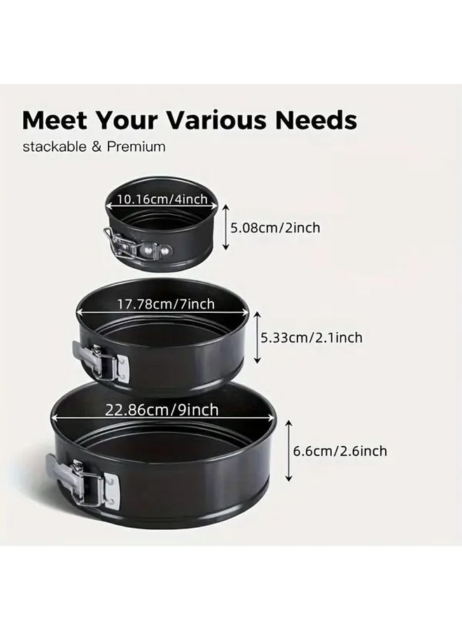 3pcs Nonstick Carbon Steel Round Springform Pan Set 4 Inch 7 Inch 9 Inch Black Baking Pans With Removable Clasps Oven And Dishwasher Safe Cheesecake Mousse Torte Multisize Layered Dessert Molds For Home And Professional Bakers - Image 3
