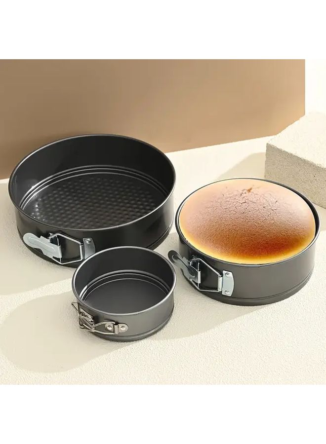 3pcs Nonstick Carbon Steel Round Springform Pan Set 4 Inch 7 Inch 9 Inch Black Baking Pans With Removable Clasps Oven And Dishwasher Safe Cheesecake Mousse Torte Multisize Layered Dessert Molds For Home And Professional Bakers - Image 1
