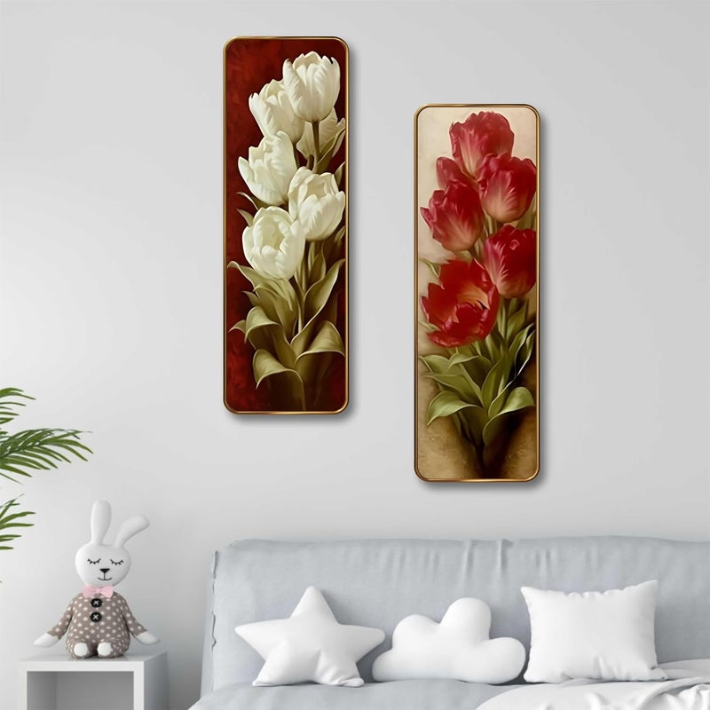 SAF Red & White Tulip Set of 2 Vertical MDF Wall Panels | Premium Sparkle Lamination Finish | Elegant Floral Art Wall Décor for Living Room & Bedroom (12 x 18 Inch) AS-03 - Image 3