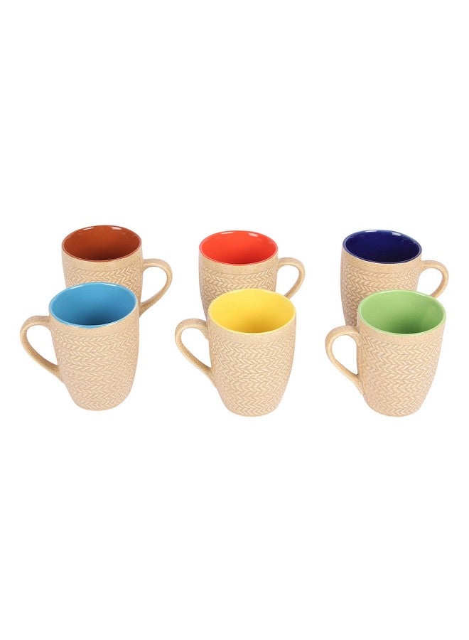 Anwaliya Matte Gold Finish Ceramic Coffee Mug Set of 4 (280ml) Handcrafted Design Tea Cups Stackable, Chip Resistant, Large Serving Green Tea Cups, Multicolor Inside (Inner Color May Vary) - Image 5