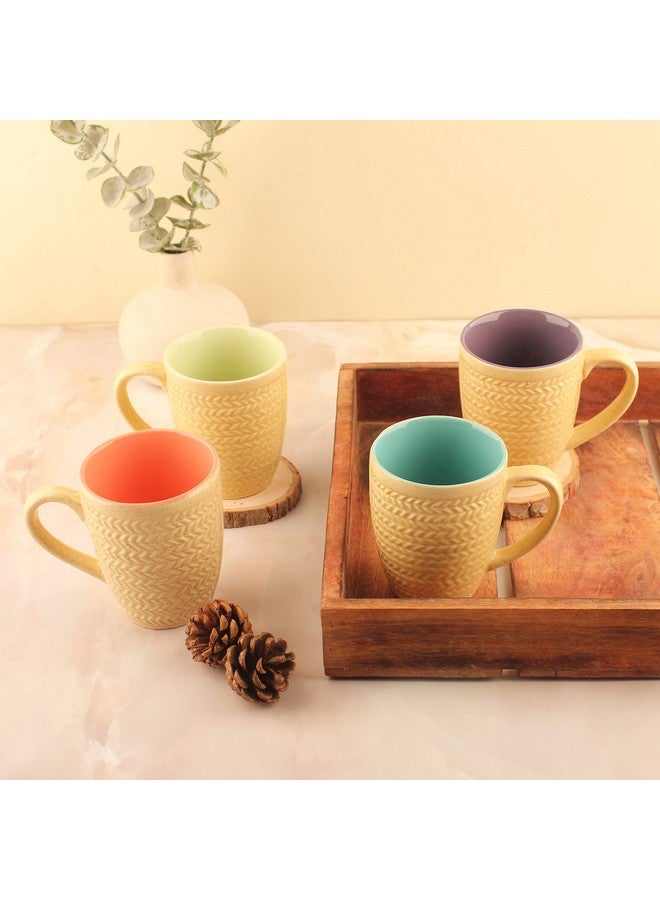 Anwaliya Matte Gold Finish Ceramic Coffee Mug Set of 4 (280ml) Handcrafted Design Tea Cups Stackable, Chip Resistant, Large Serving Green Tea Cups, Multicolor Inside (Inner Color May Vary) - Image 1