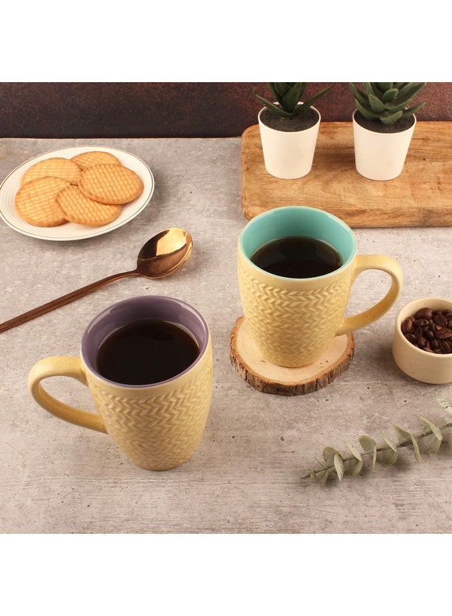 Anwaliya Matte Gold Finish Ceramic Coffee Mug Set of 4 (280ml) Handcrafted Design Tea Cups Stackable, Chip Resistant, Large Serving Green Tea Cups, Multicolor Inside (Inner Color May Vary) - Image 3