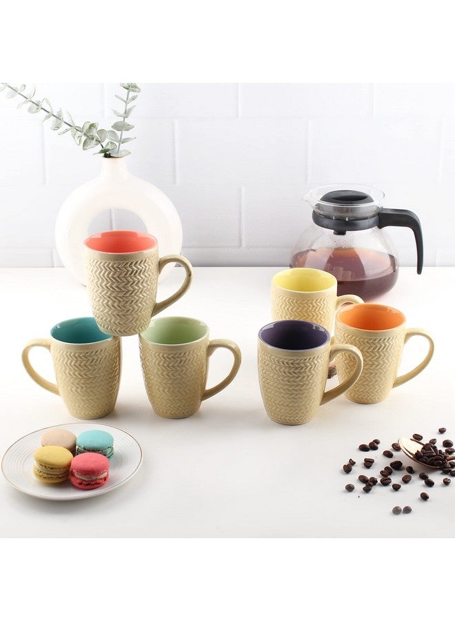 Anwaliya Matte Gold Finish Ceramic Coffee Mug Set of 4 (280ml) Handcrafted Design Tea Cups Stackable, Chip Resistant, Large Serving Green Tea Cups, Multicolor Inside (Inner Color May Vary) - Image 4