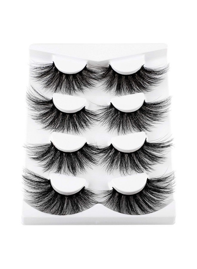 wiwoseo 25MM Lashes False Eyelashes Long Dramatic Faux Mink Fake Eye Lashes Thick Cross Fluffy Volume 4 Pairs Pack - Image 1