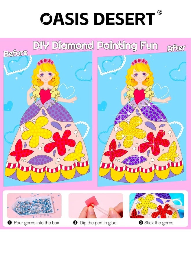 صحراء الواحة 3-In-1 Art Craft Activity for Kids, Paper Cits -Paper Makeup Girls DIY Toy Kit with Diamond Painting and Princess Dress Up Set هدية عيد ميلاد للفتيات - Image 4