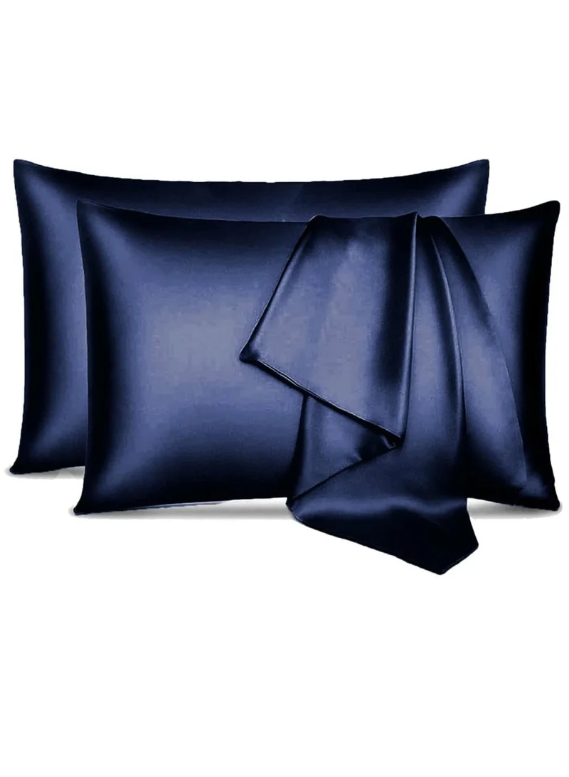 MahMir MahMir® Silk Satin Pillowcase for Hair and Skin Queen - Blue Silk Pillowcase 2 Pack 76L x 51W CM (20x30 Inches) - Satin Pillow Cases Set of 2 with Envelope Closure (2pcs Blue)