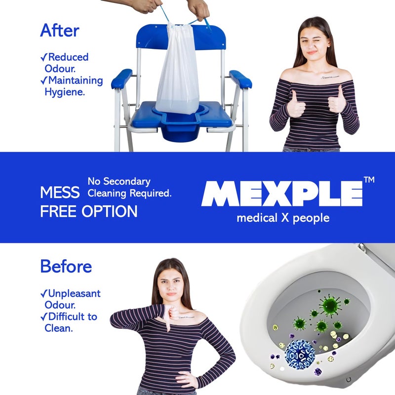 MEXPLE أكياس سرير يورو لاينرز لكرسي المرحاض ودلو ووعاء السرير مع وسادات فائقة الامتصاص | 40 كيس نفايات قابل للتخلص منه، ملائمة عالمية لأكياس المرحاض المحمولة | (40 كيس + 40 وسادة) - Image 5