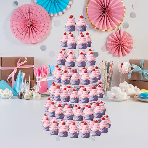 Jusalpha Large 7 Tier Acrylic Round Wedding Cake Stand Dessert Stand Pastry Serving Platter-Food Display Stand For Large Event (With Rod Feet Base) (7RF) - Image 5