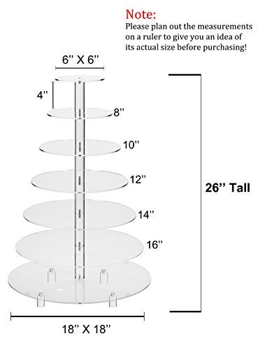 Jusalpha Large 7 Tier Acrylic Round Wedding Cake Stand Dessert Stand Pastry Serving Platter-Food Display Stand For Large Event (With Rod Feet Base) (7RF) - Image 3