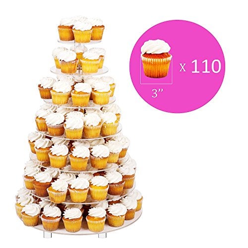 Jusalpha Large 7 Tier Acrylic Round Wedding Cake Stand Dessert Stand Pastry Serving Platter-Food Display Stand For Large Event (With Rod Feet Base) (7RF) - Image 4