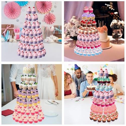 Jusalpha Large 7 Tier Acrylic Round Wedding Cake Stand Dessert Stand Pastry Serving Platter-Food Display Stand For Large Event (With Rod Feet Base) (7RF) - Image 2