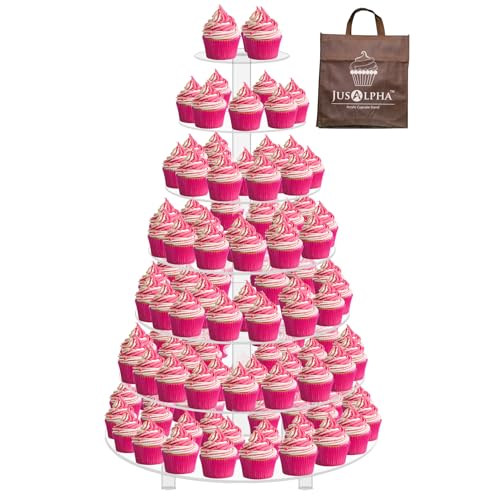 Jusalpha Large 7 Tier Acrylic Round Wedding Cake Stand Dessert Stand Pastry Serving Platter-Food Display Stand For Large Event (With Rod Feet Base) (7RF) - Image 1